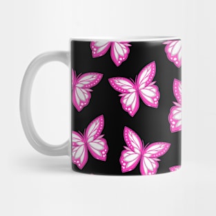 Pink Butterfly Pattern Black Background Mug